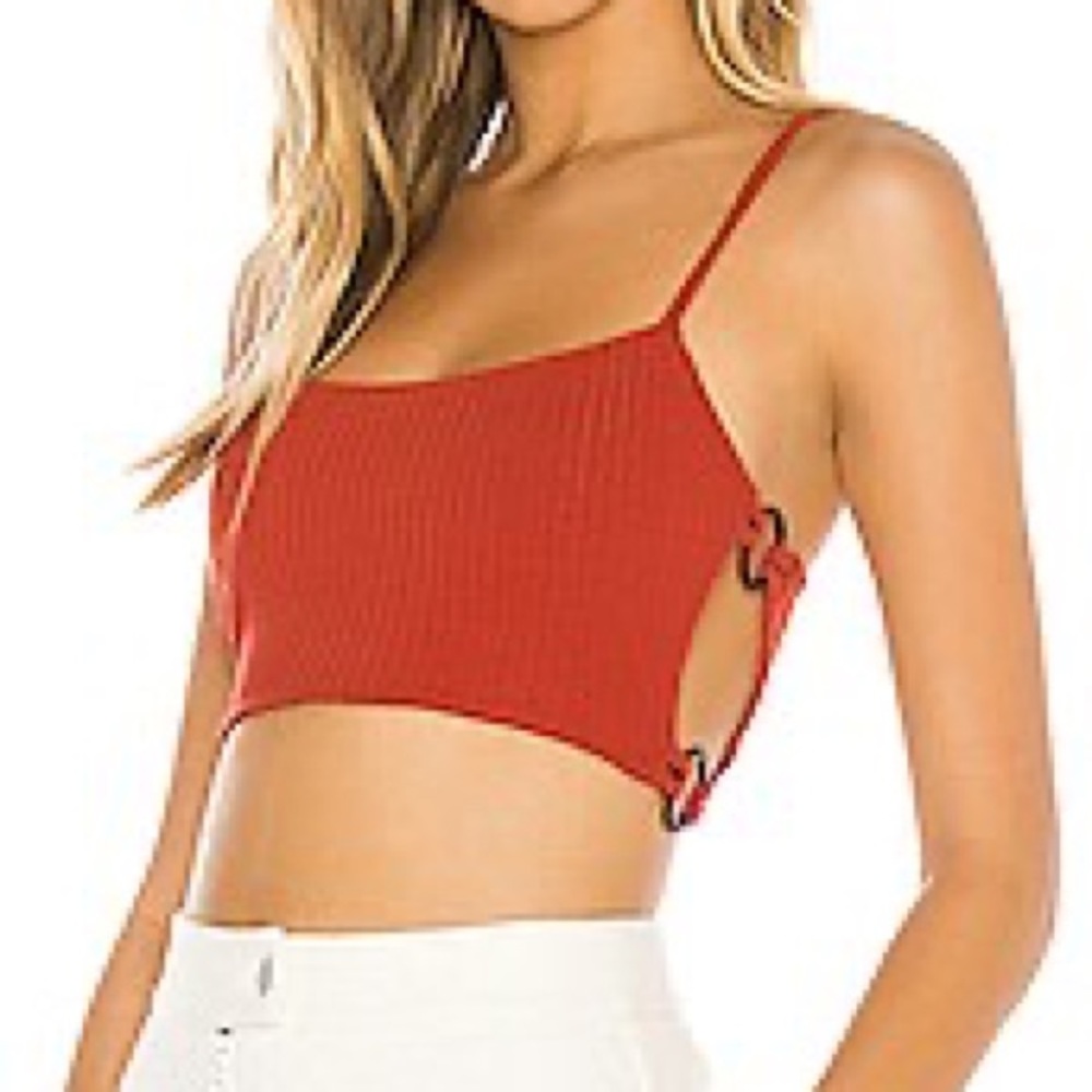 Ribbed Crop Top with O-Ring‎ Detail Sleeveless Tank Top